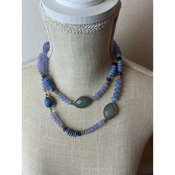 Chico's Mixed Media Mixed Stone Silvertone and Lavender Purple Necklace Converti - Picture 4 of 5